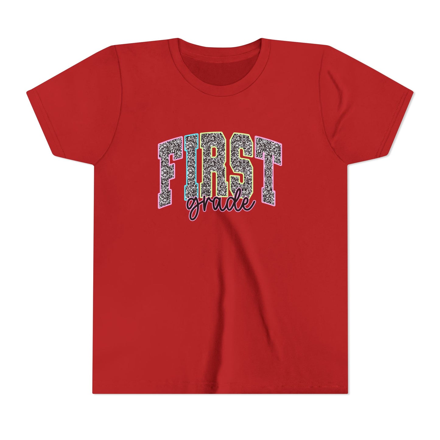 Youth First Grade Tee — Glitter Leopard School Shirt for Back to School