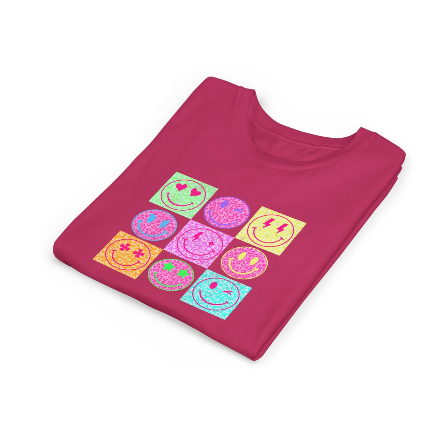 Youth Tee — Colorful Retro Smiley Grid Tee