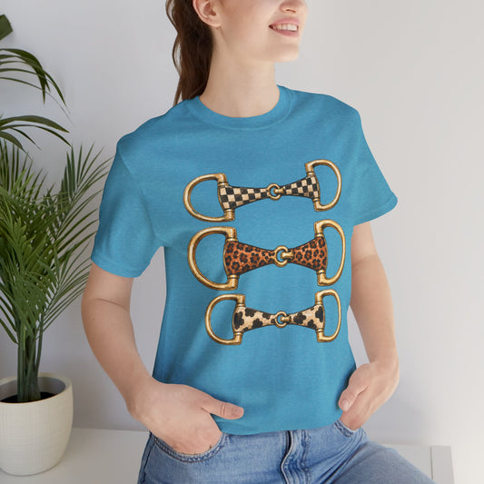 Equestrian Bit Trio Tee — Leopard & Checked Horse Bit Graphic T-Shirt
