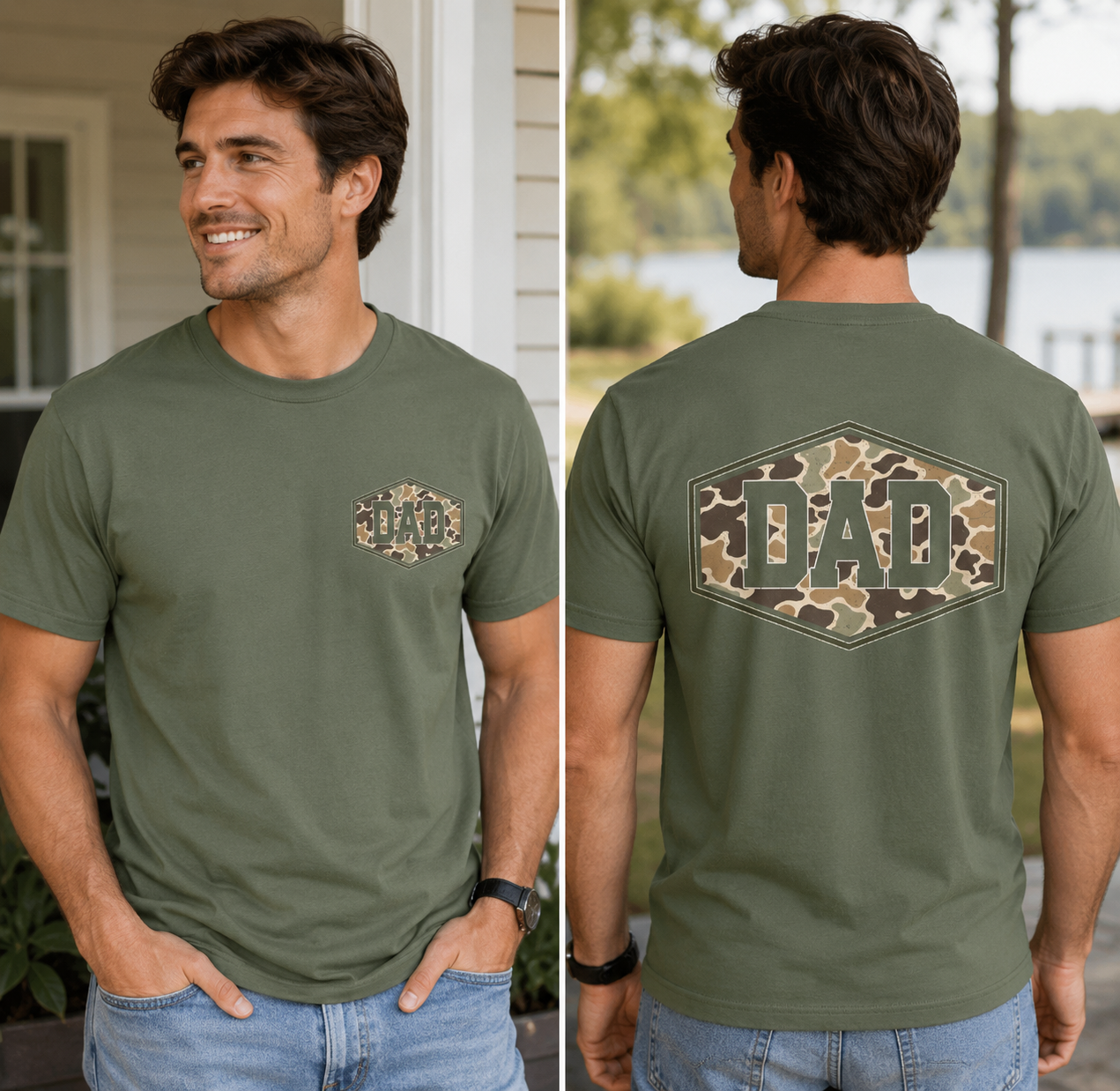 Dad Camo T‑Shirt — Military Camo 'DAD' Graphic Tee