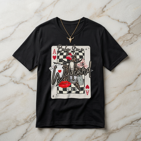 Ace Wildcard Graphic Tee – 'Baby I’m a Wildcard' Poker Playing Card T-Shirt