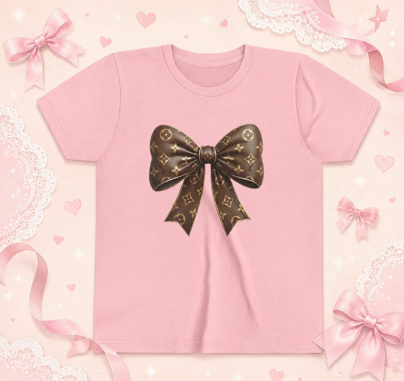 (Kids)Youth Tee — Chic Brown Designer-Pattern Bow Graphic