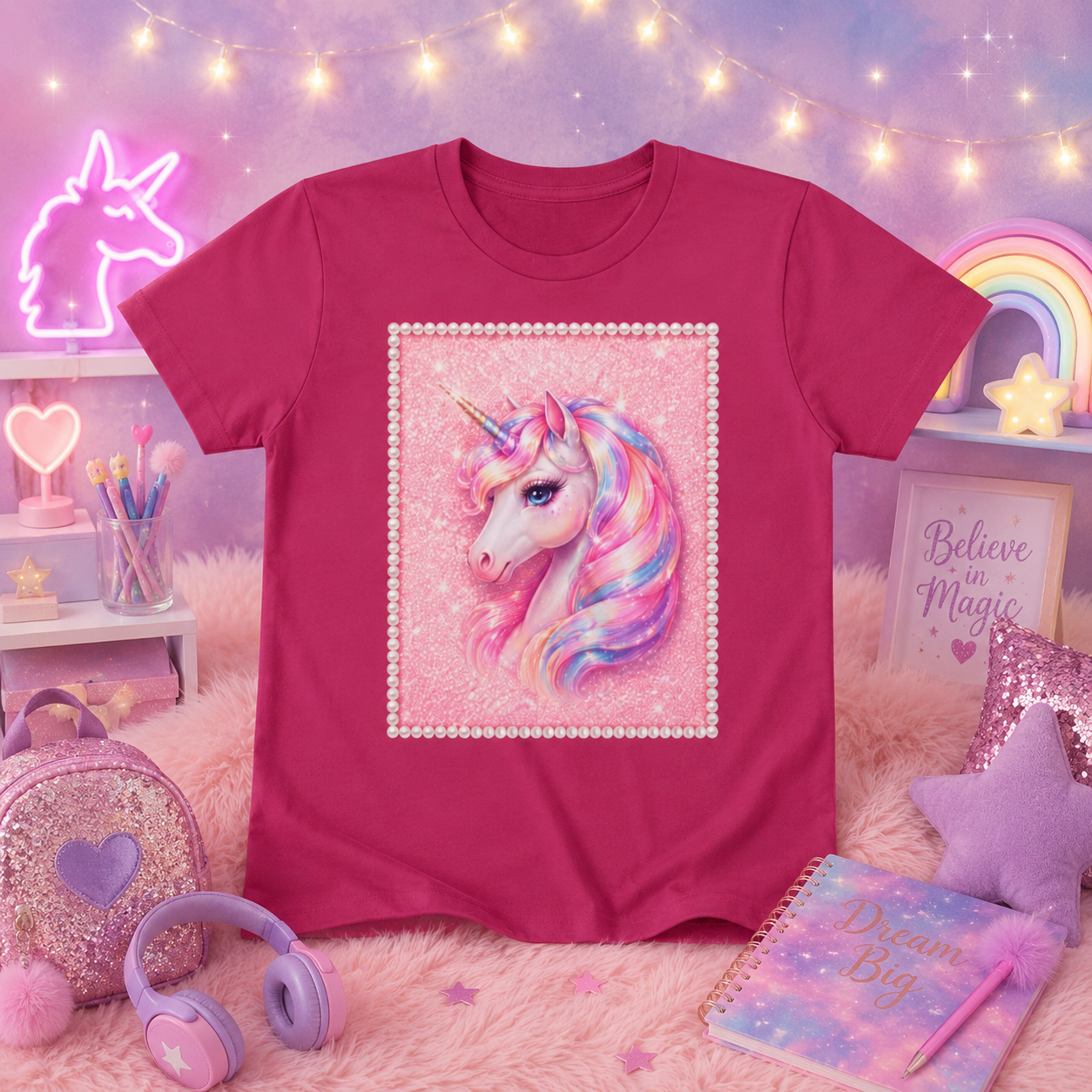 Youth Unicorn Tee — Pastel Rainbow Magical Horse Shirt