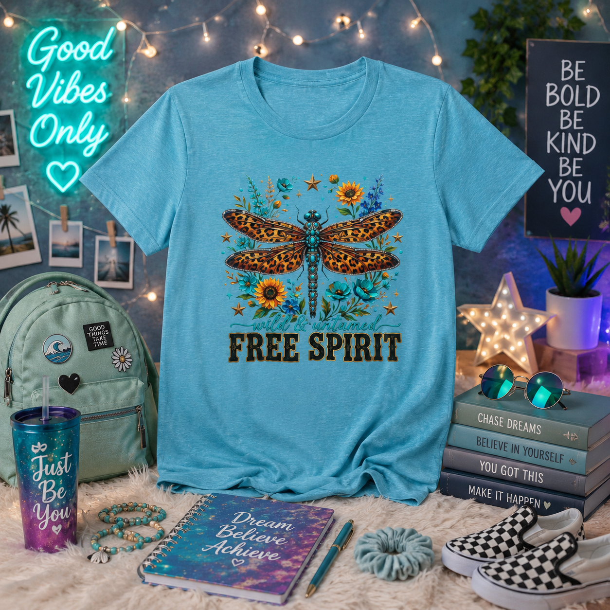 Free Spirit Dragonfly T-Shirt — Wild & Untamed Floral Boho Tee