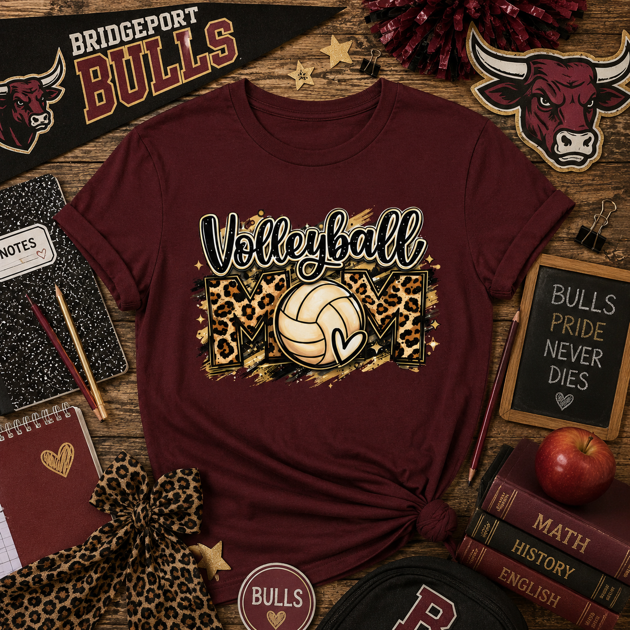 Volleyball Leopard Print Tee — Retro Volleyball Graphic Shirt