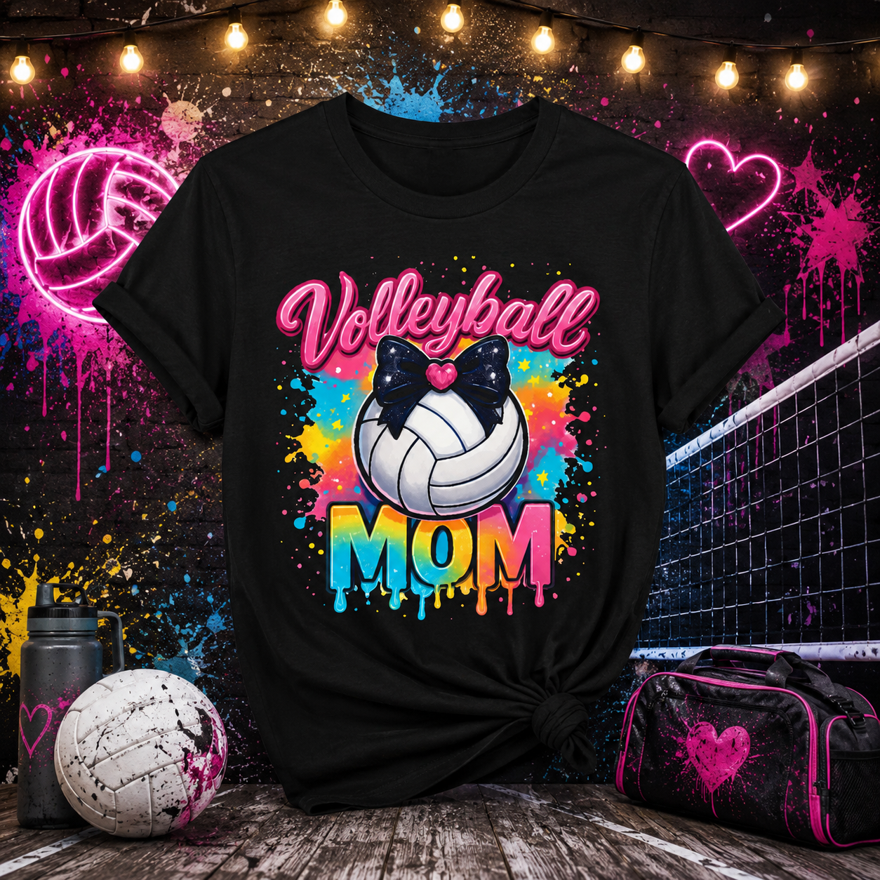 Volleyball Mom T-Shirt — Colorful Splatter Volleyball Design