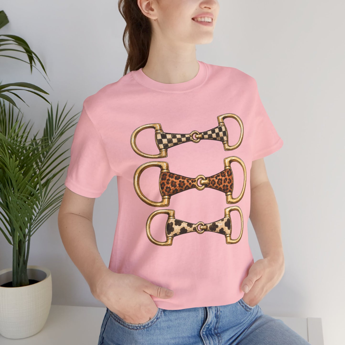Equestrian Bit Trio Tee — Leopard & Checked Horse Bit Graphic T-Shirt