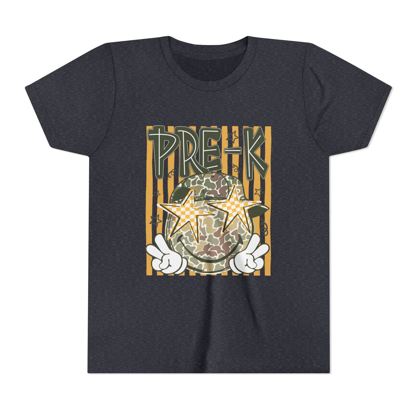 Pre-K Kids Tee — Camo Smiley Star Preschool Shirt for Boys & Girls