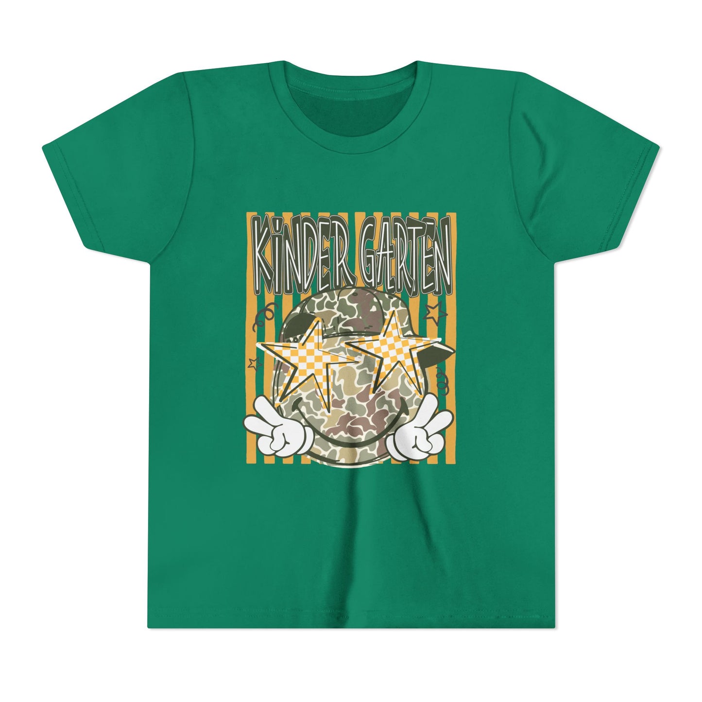Kindergarten Stars Youth Tee – Camo Globe Graphic Back-to-School Shirt