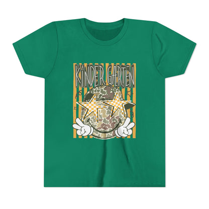 Kindergarten Stars Youth Tee – Camo Globe Graphic Back-to-School Shirt