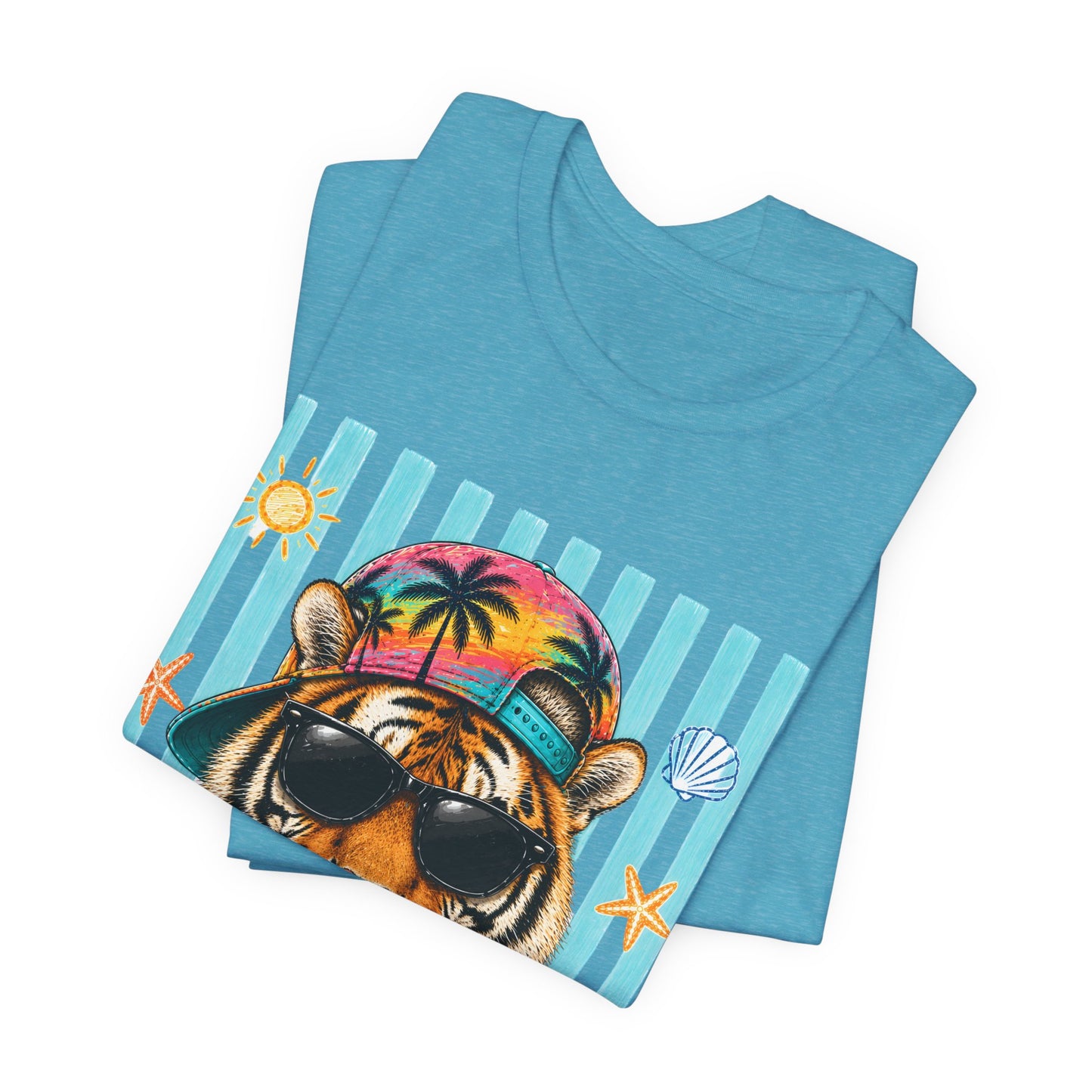 Tiger in Shades Beach T-Shirt – Tropical Vacation Graphic Tee