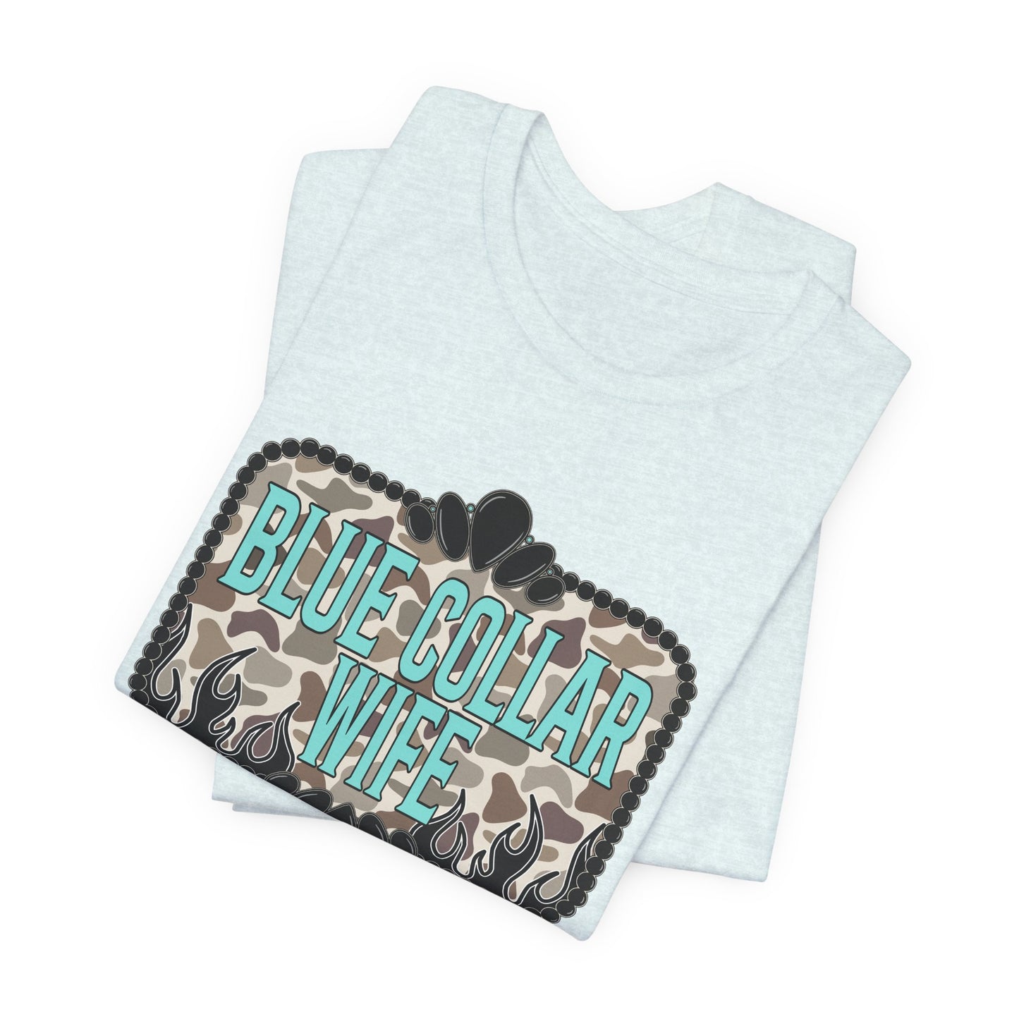 Blue Collar Wife T-Shirt — Rustic Camo Graphic Tee for Pride & Everyday Wear