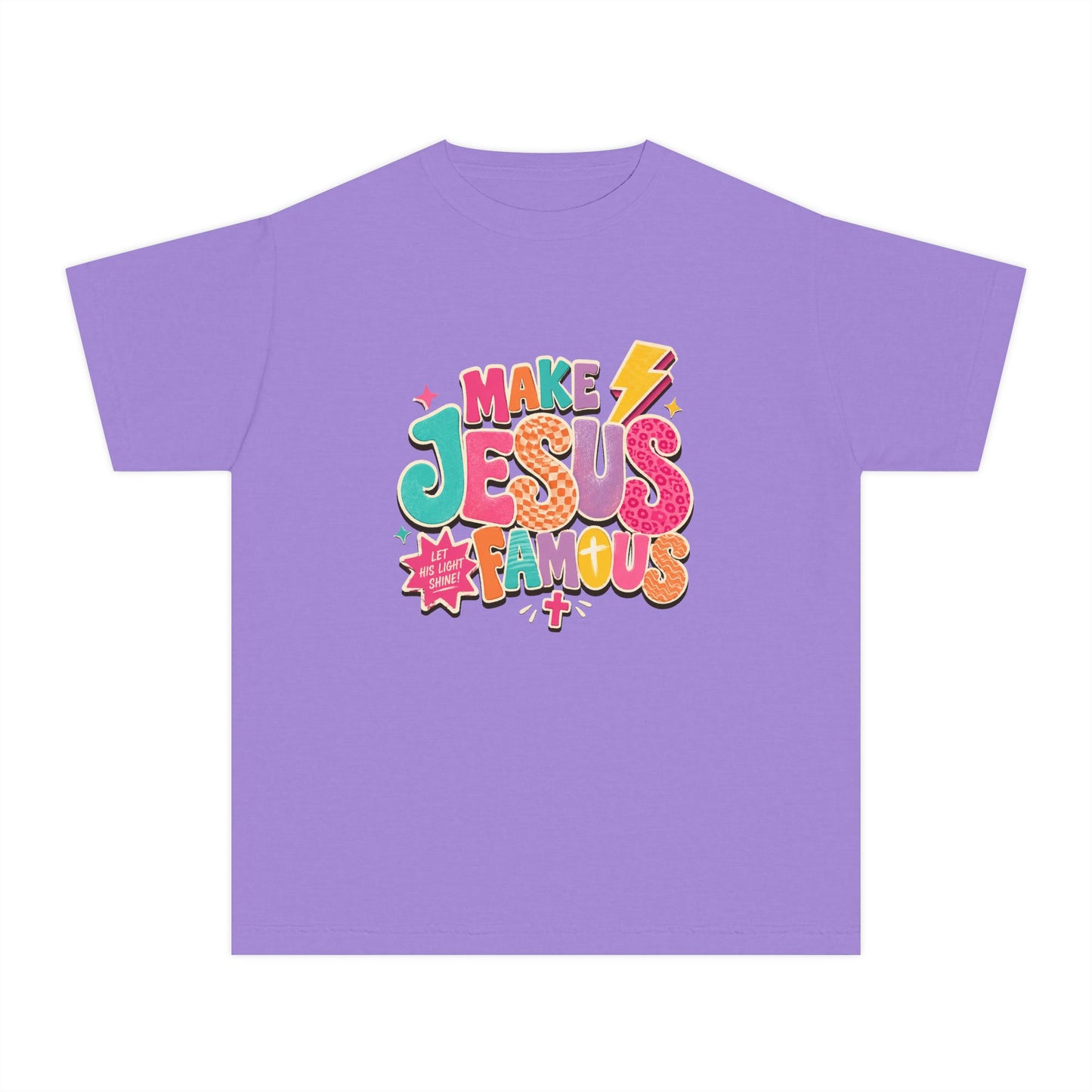Youth T-Shirt — "Make Jesus Famous" Colorful Graphic Christian Tee