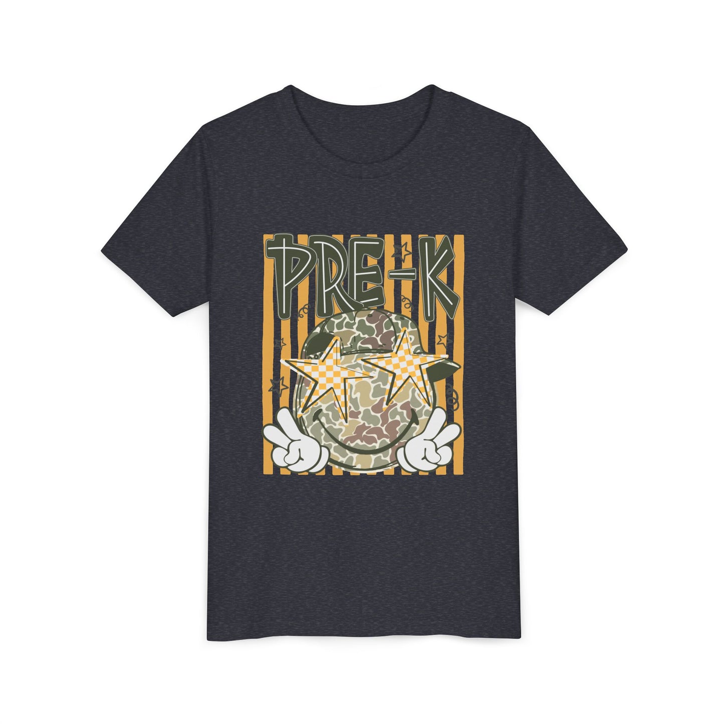 Pre-K Kids Tee — Camo Smiley Star Preschool Shirt for Boys & Girls