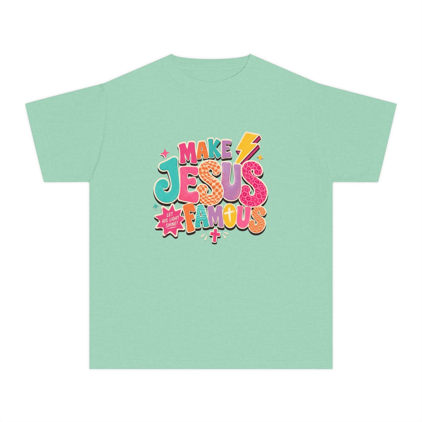 Youth T-Shirt — "Make Jesus Famous" Colorful Graphic Christian Tee