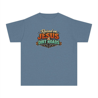 Youth Tee - "Raised on Jesus & Dirt Roads" Christian Country Graphic Shirt