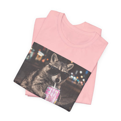 Raccoon Drinking Soda T-Shirt — Funny Urban Nightlife Graphic Tee