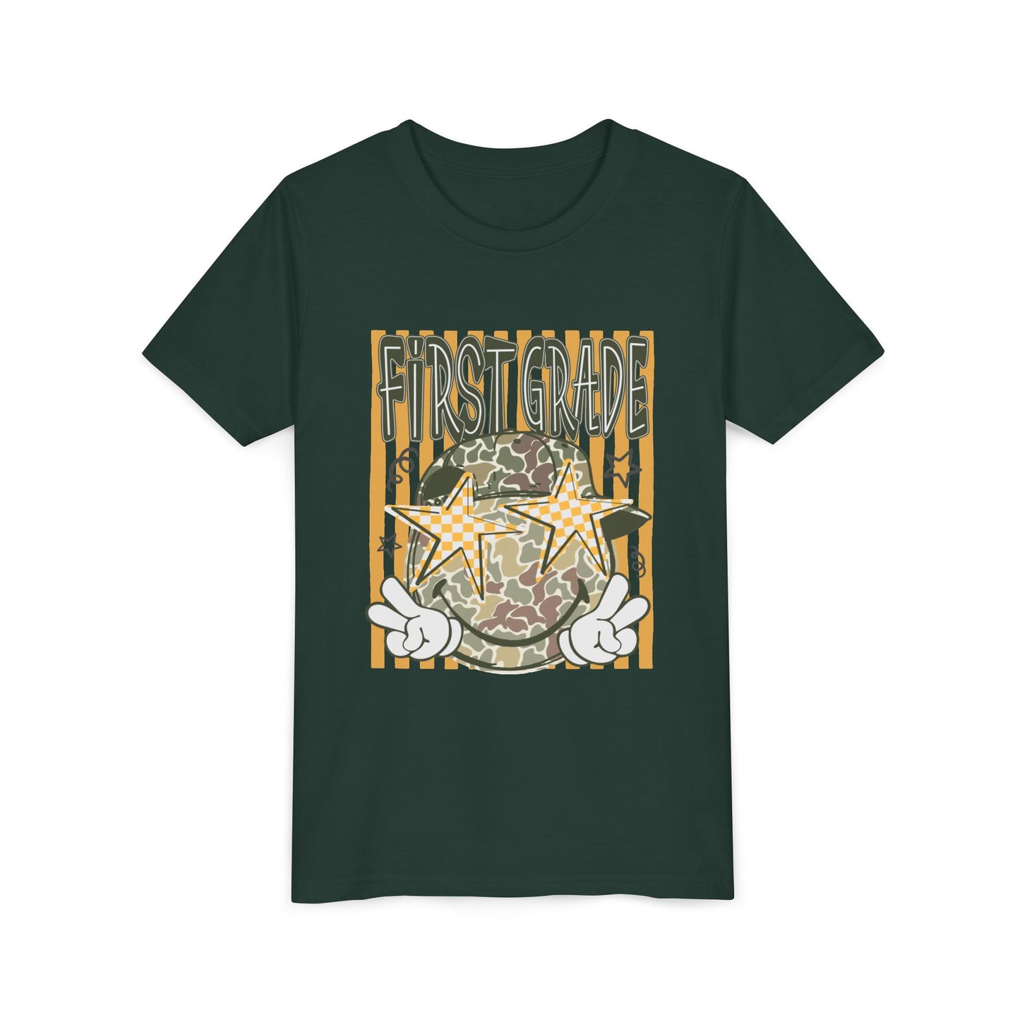First Grade Camo Stars Youth Tee - Back to School Kids T-Shirt