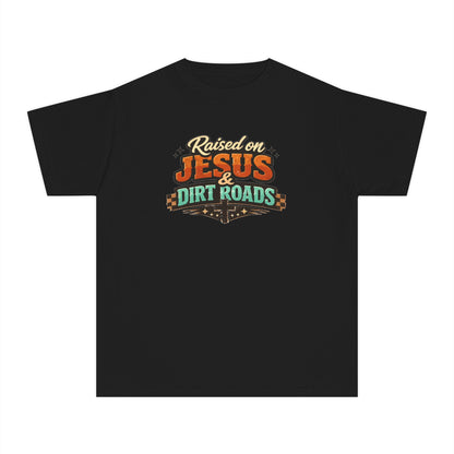 Youth Tee - "Raised on Jesus & Dirt Roads" Christian Country Graphic Shirt