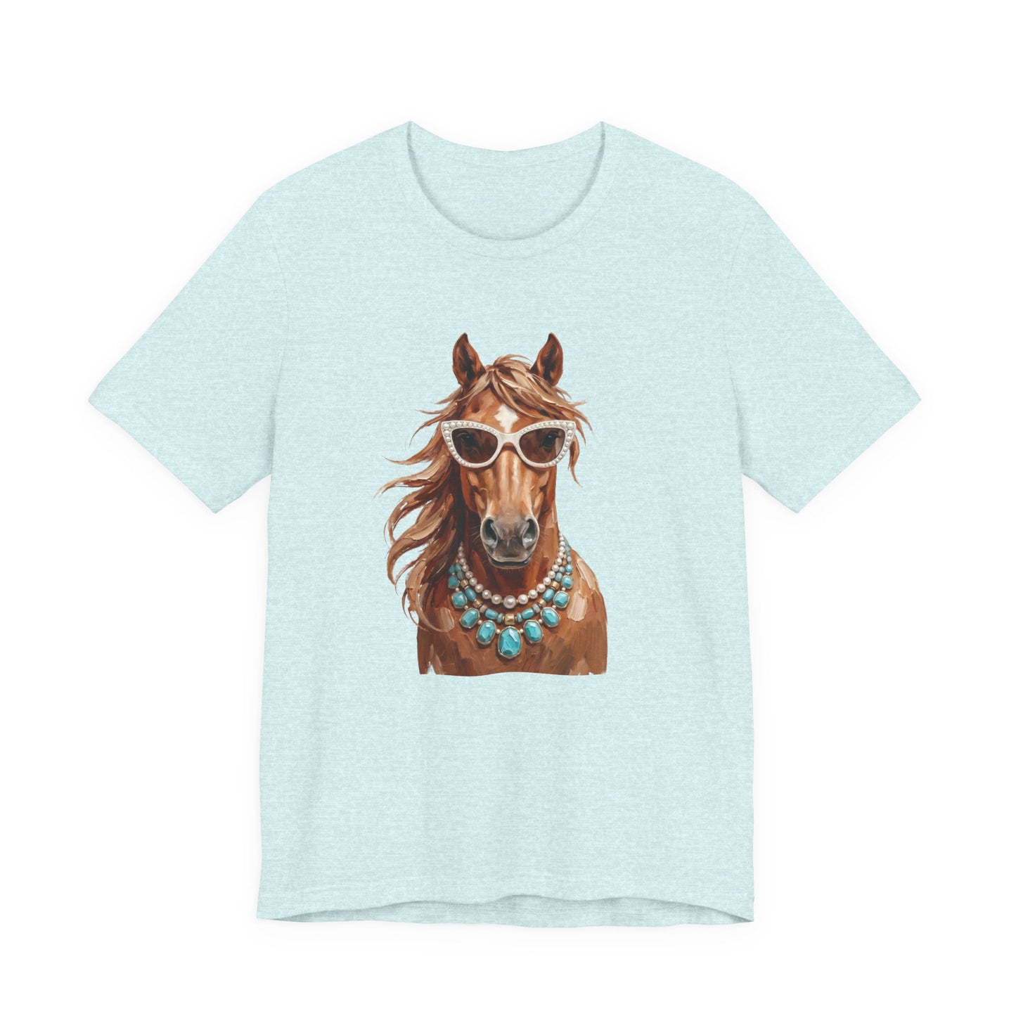 Horse Portrait T‑Shirt — Chic Horse in Sunglasses & Turquoise Necklace