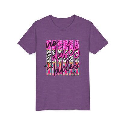 Youth Tee — "No Days Off" Colorful Leopard & Tie-Dye Graphic