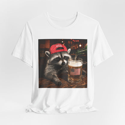 Raccoon Drinking Beer Graphic Tee – USA Flag Pint