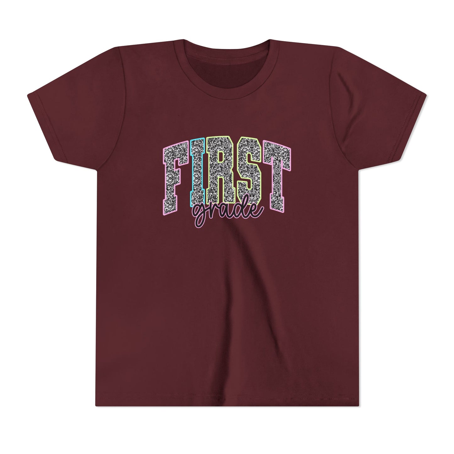 Youth First Grade Tee — Glitter Leopard School Shirt for Back to School