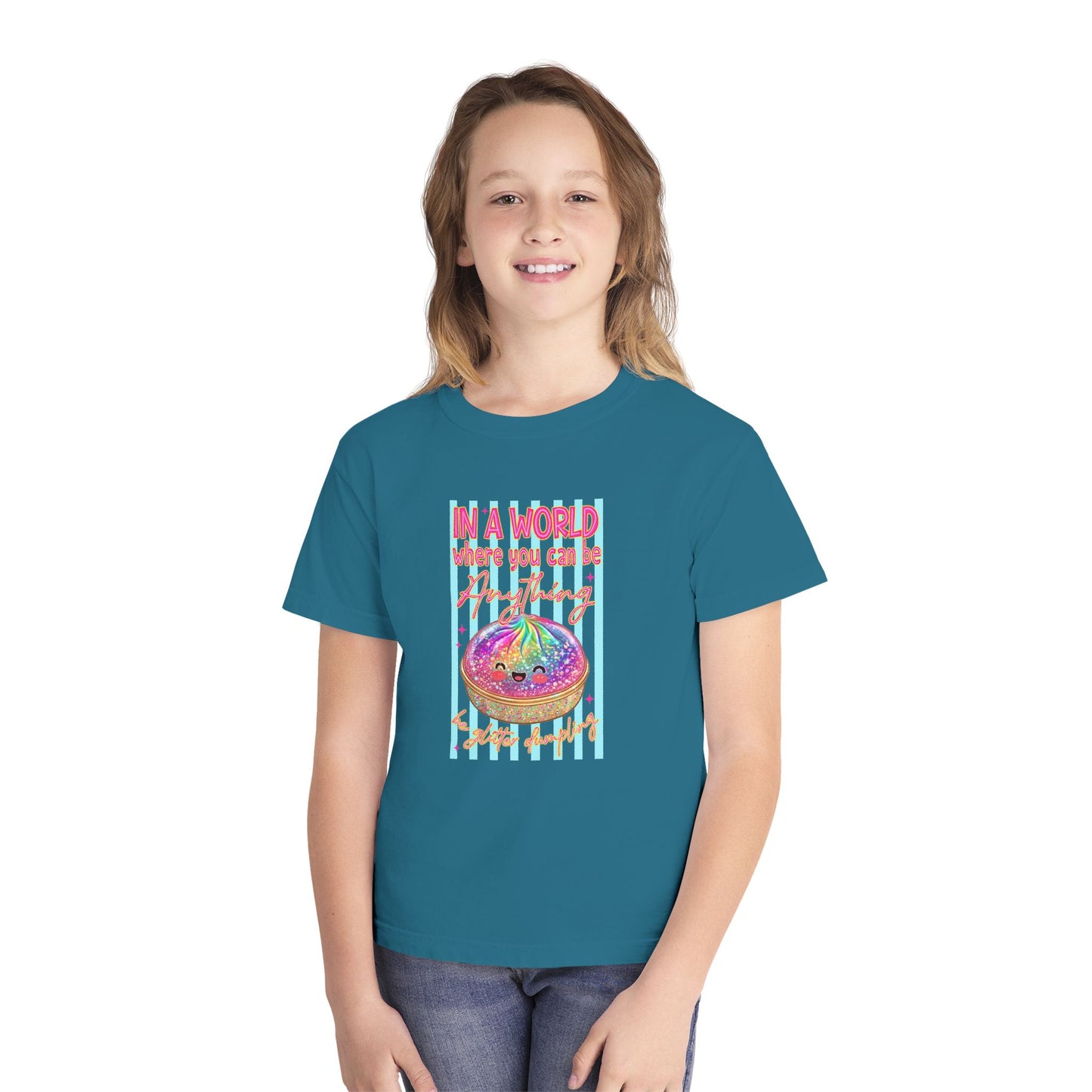 Youth Tee — "In a World Where You Can Be Anything" Rainbow Donut Graphic