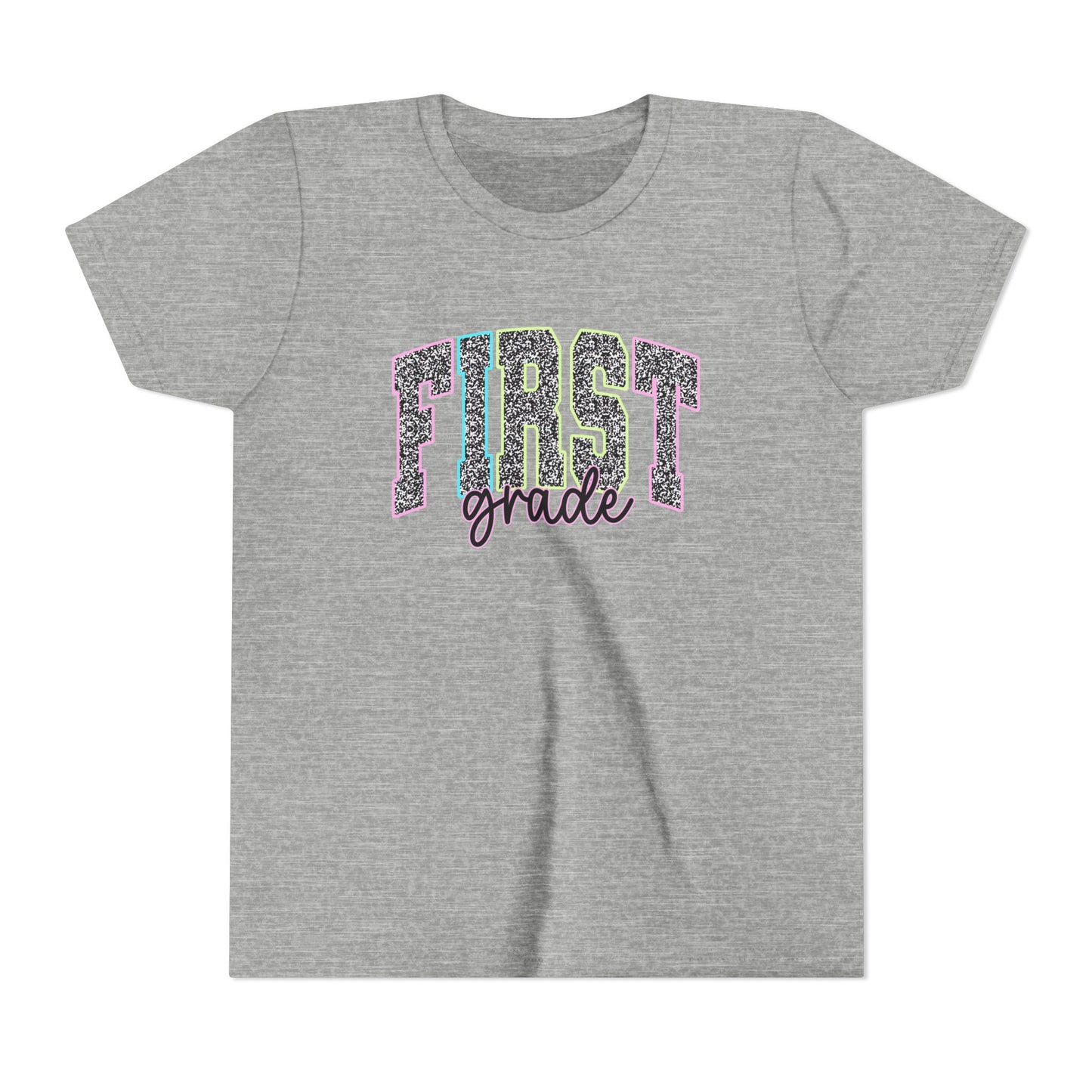 Youth First Grade Tee — Glitter Leopard School Shirt for Back to School