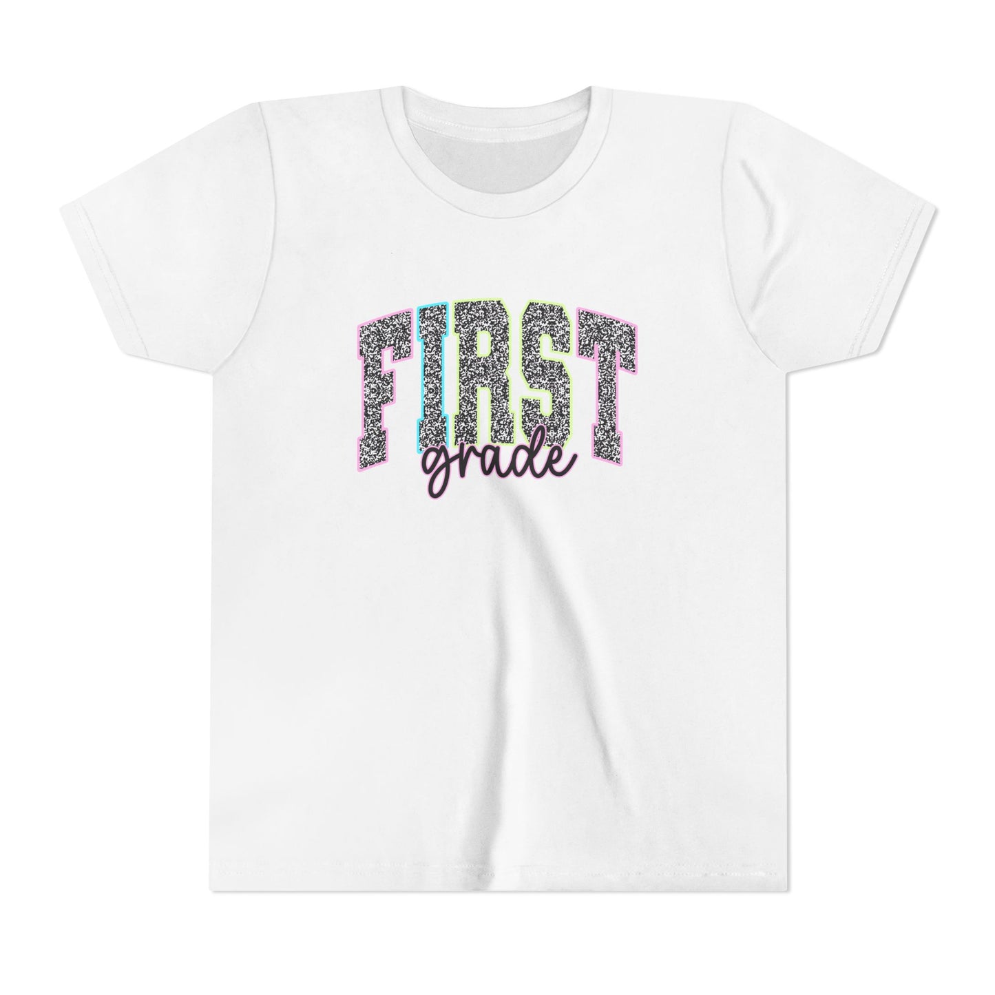 Youth First Grade Tee — Glitter Leopard School Shirt for Back to School