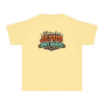 Youth Tee - "Raised on Jesus & Dirt Roads" Christian Country Graphic Shirt