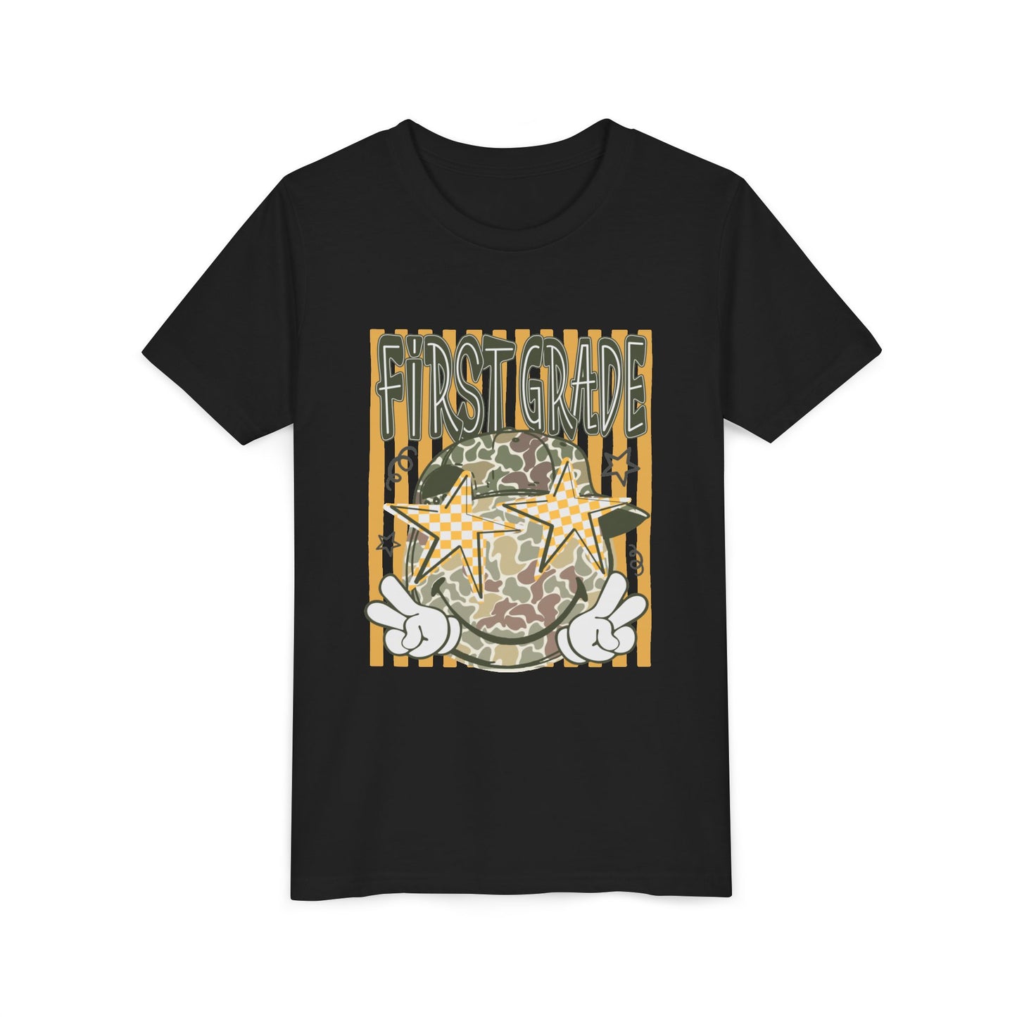 First Grade Camo Stars Youth Tee - Back to School Kids T-Shirt