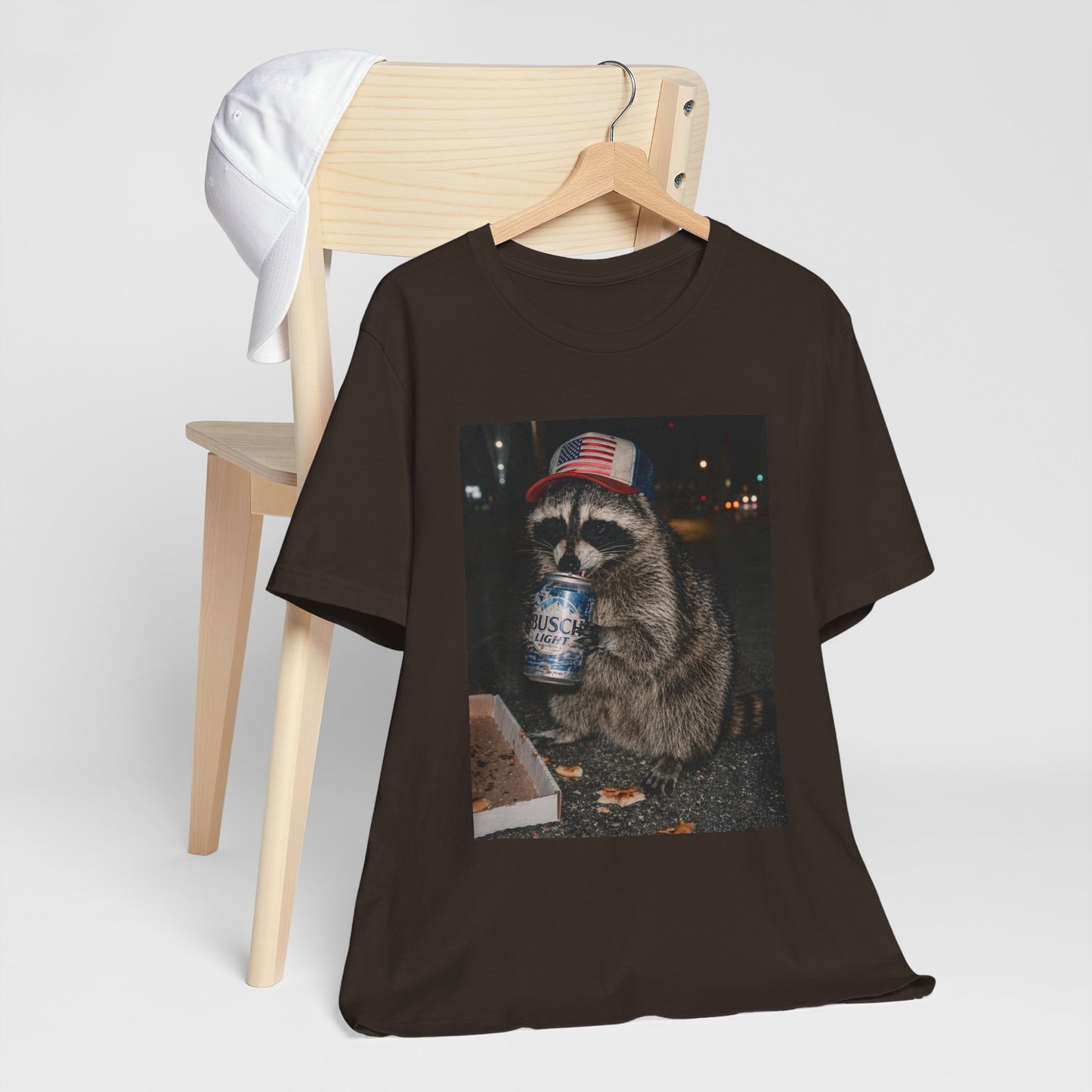 Raccoon Drinking Beer Graphic Tee - Funny Nightlife Animal Shirt