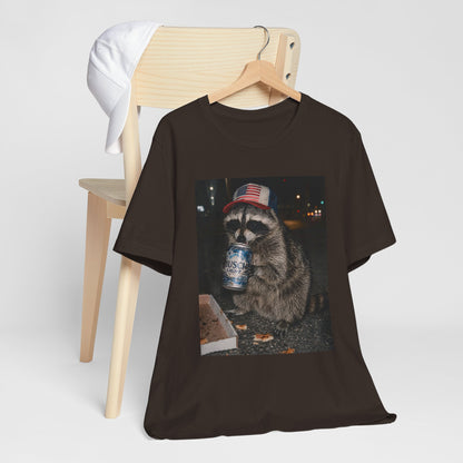 Raccoon Drinking Beer Graphic Tee - Funny Nightlife Animal Shirt