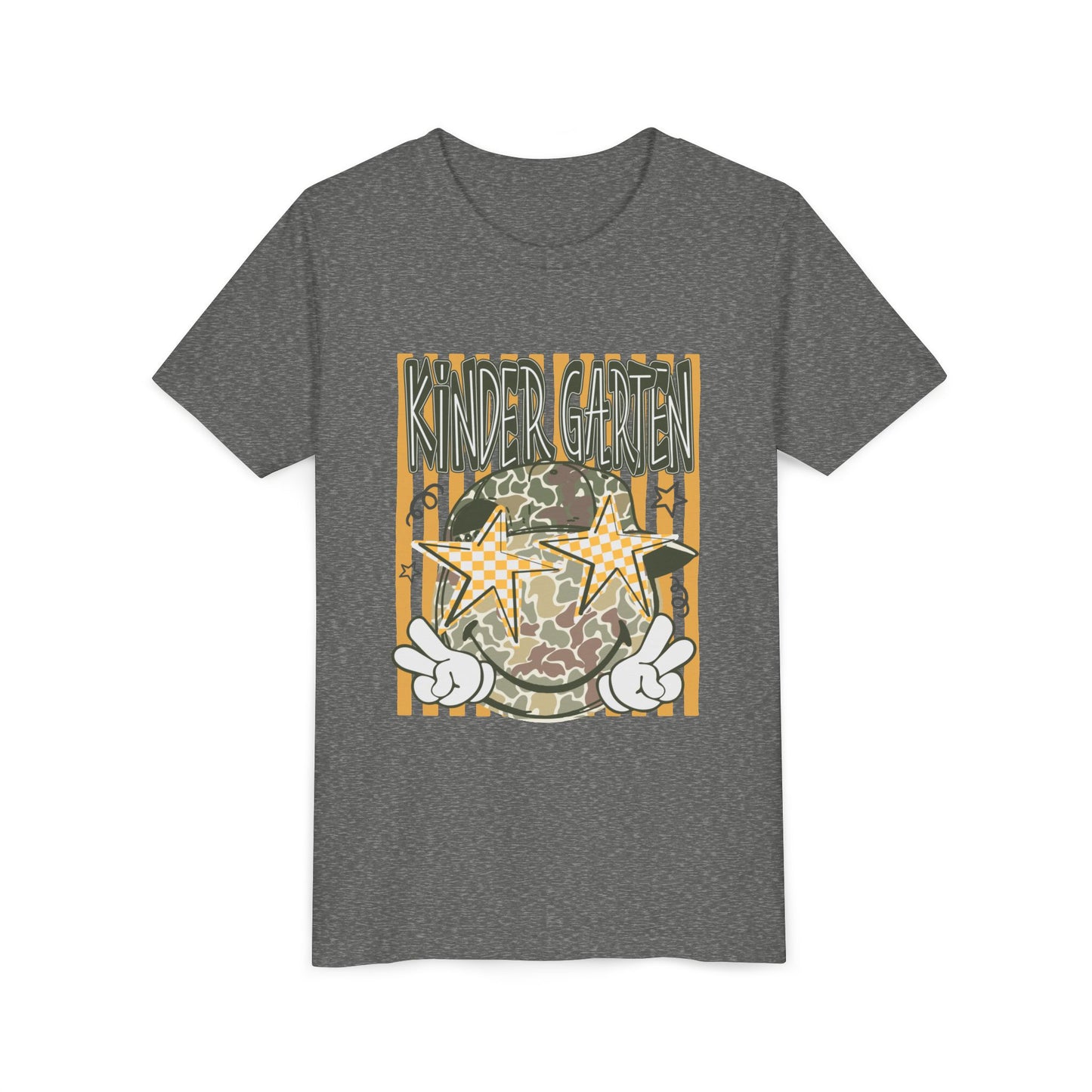 Kindergarten Stars Youth Tee – Camo Globe Graphic Back-to-School Shirt