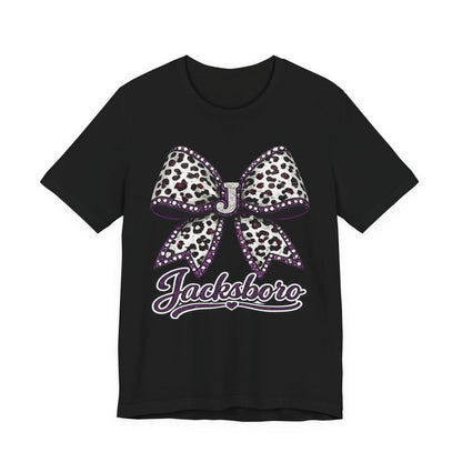 Jacksboro Leopard Bow Tee — 'Jacksboro' Script Short Sleeve Shirt