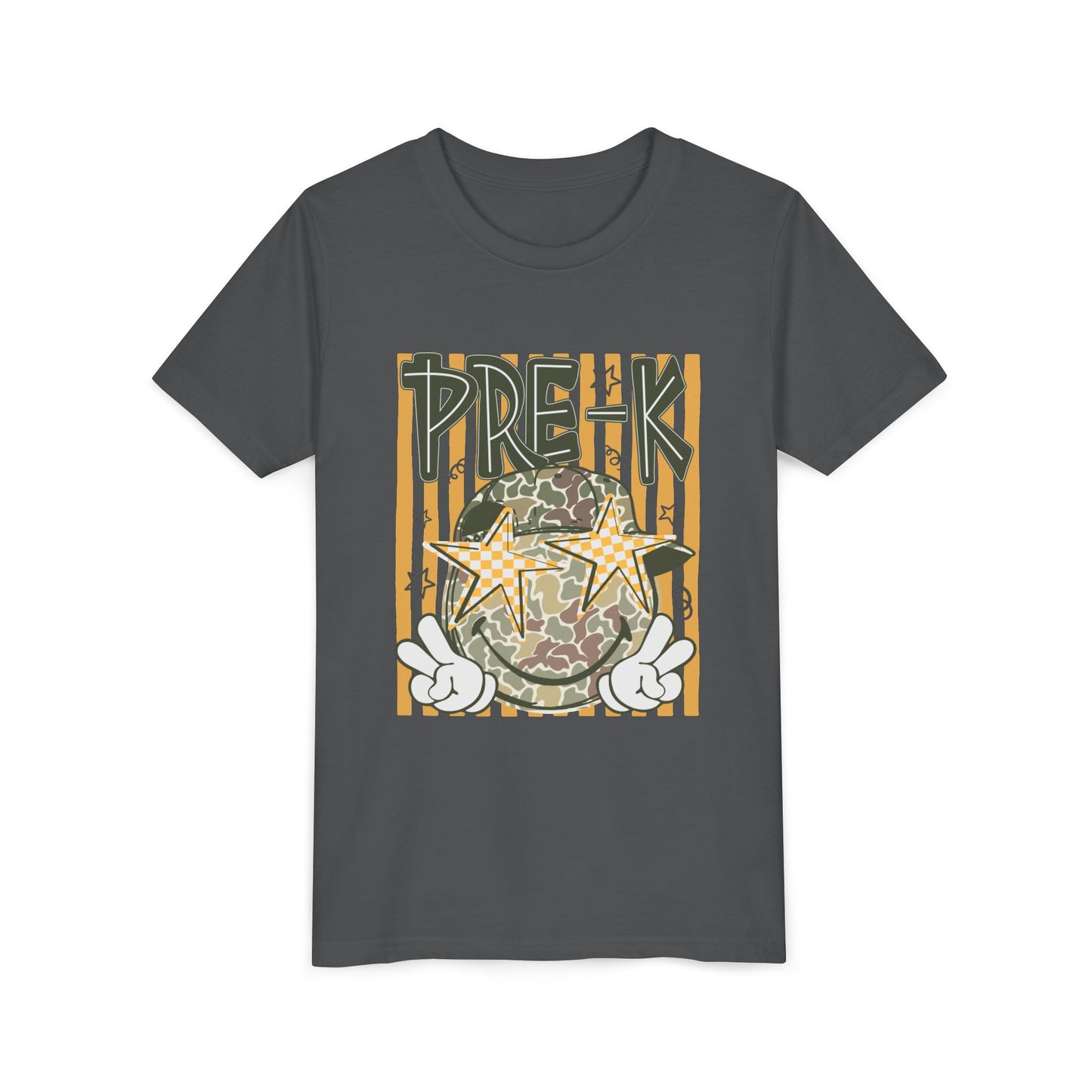 Pre-K Kids Tee — Camo Smiley Star Preschool Shirt for Boys & Girls