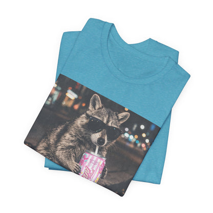 Raccoon Drinking Soda T-Shirt — Funny Urban Nightlife Graphic Tee