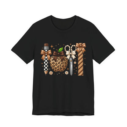 Leopard Apple & School Tools Teacher T‑Shirt — Back to School Graphic Tee
