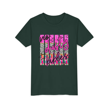 Youth Tee — "No Days Off" Colorful Leopard & Tie-Dye Graphic