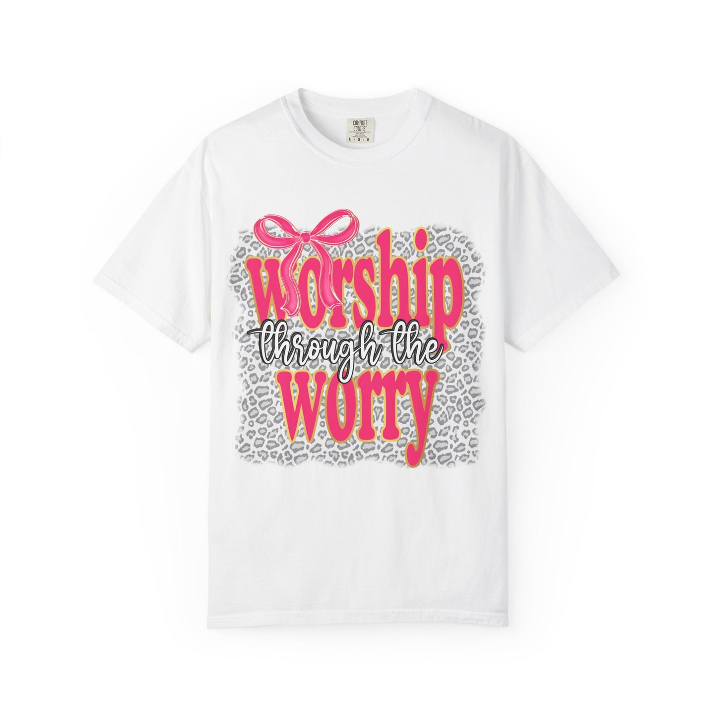 Worship Through the Worry T-Shirt — Faith-Inspired Leopard Graphic Tee