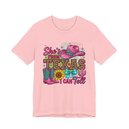 Texas Graphic Tee "She's From Texas I Can Tell" - Cowgirl Boots & Hat Shirt