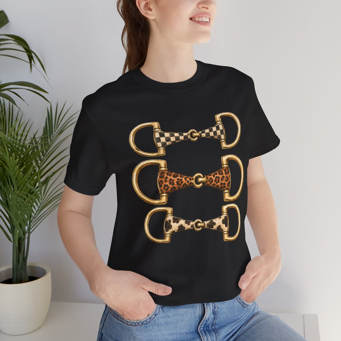 Equestrian Bit Trio Tee — Leopard & Checked Horse Bit Graphic T-Shirt