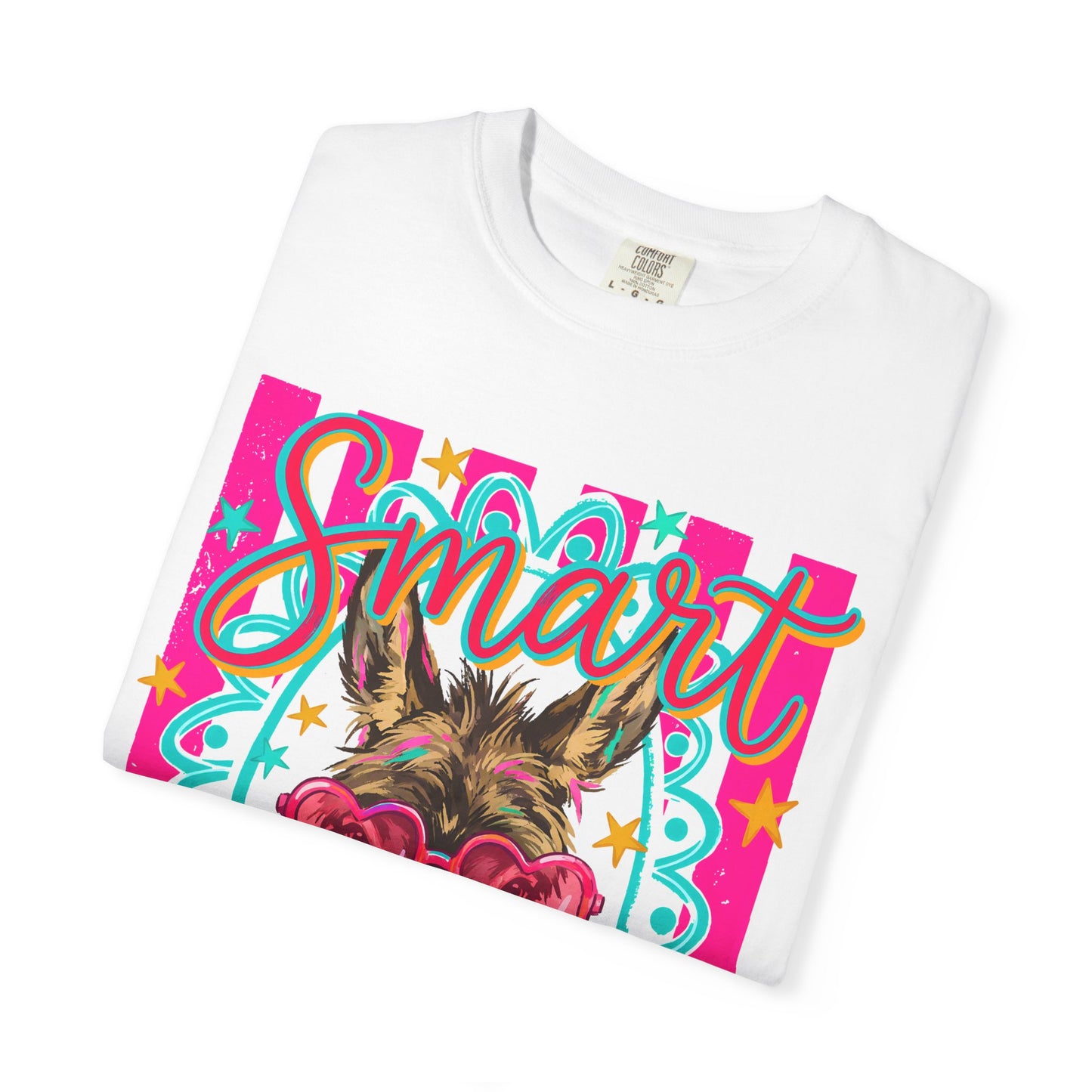 Smart Donkey Graphic T-Shirt – Retro Colorful Mule with Heart Sunglasses
