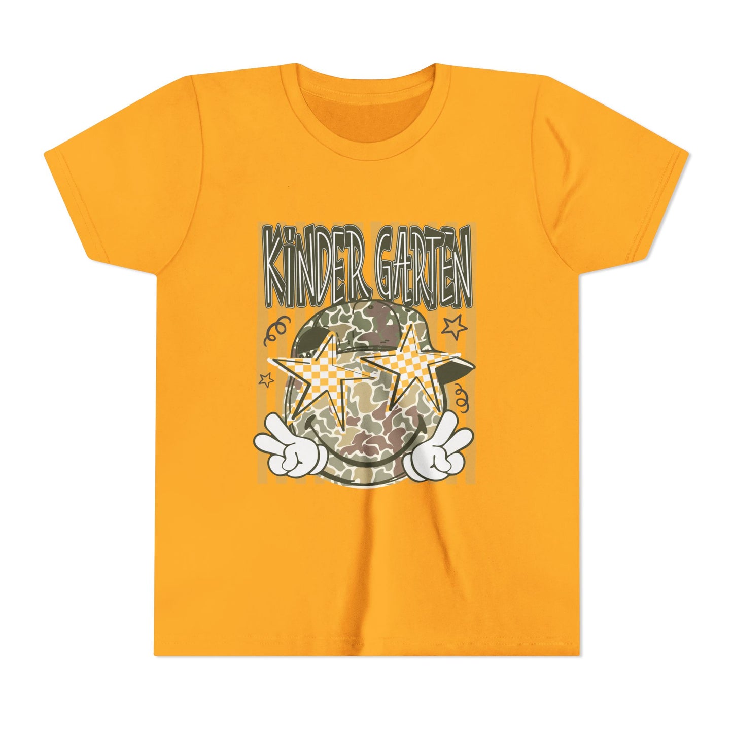 Kindergarten Stars Youth Tee – Camo Globe Graphic Back-to-School Shirt