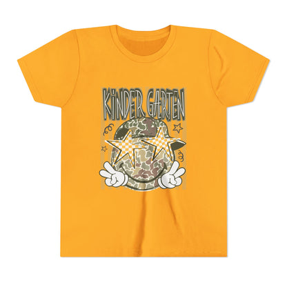 Kindergarten Stars Youth Tee – Camo Globe Graphic Back-to-School Shirt