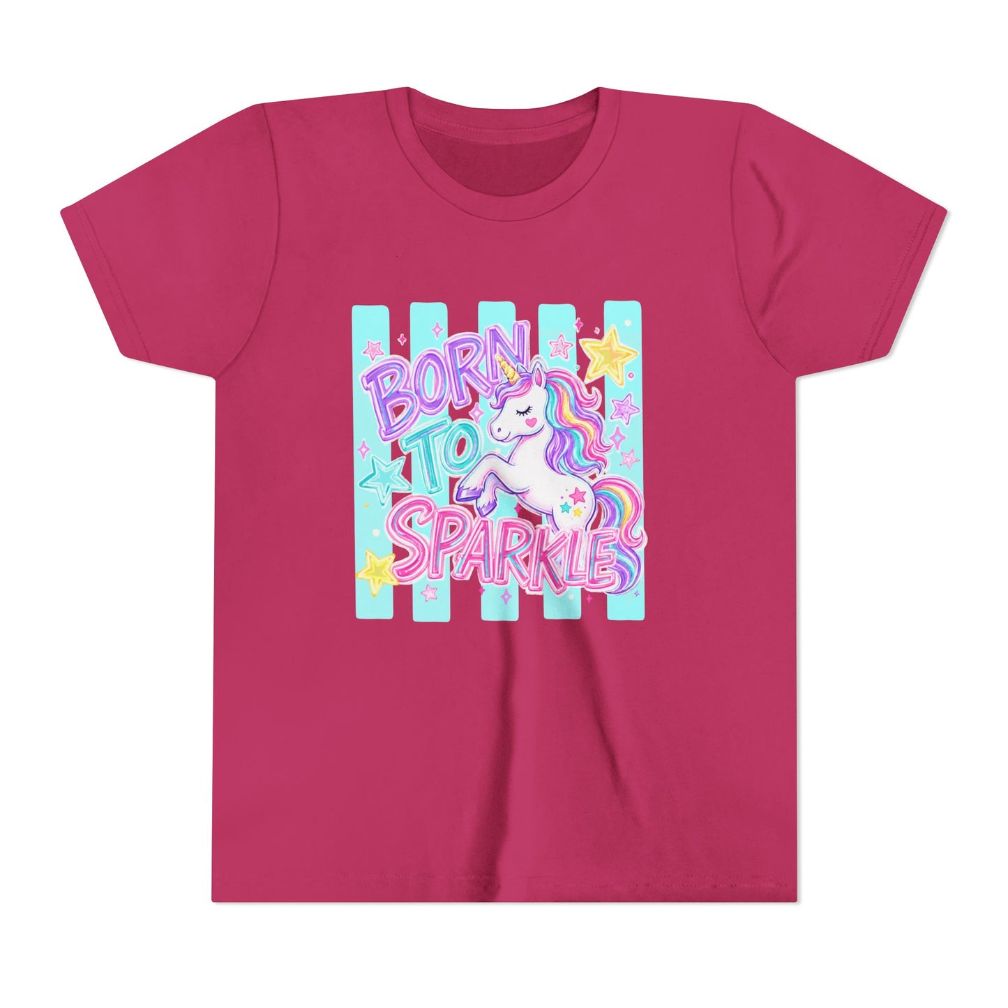 Youth Tee — "Born to Sparkle" Pastel Unicorn Graphic