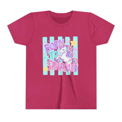 Youth Tee — "Born to Sparkle" Pastel Unicorn Graphic