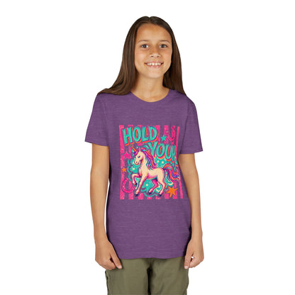 Youth Unicorn Tee "Hold Your" – Colorful Magical Kids T-Shirt