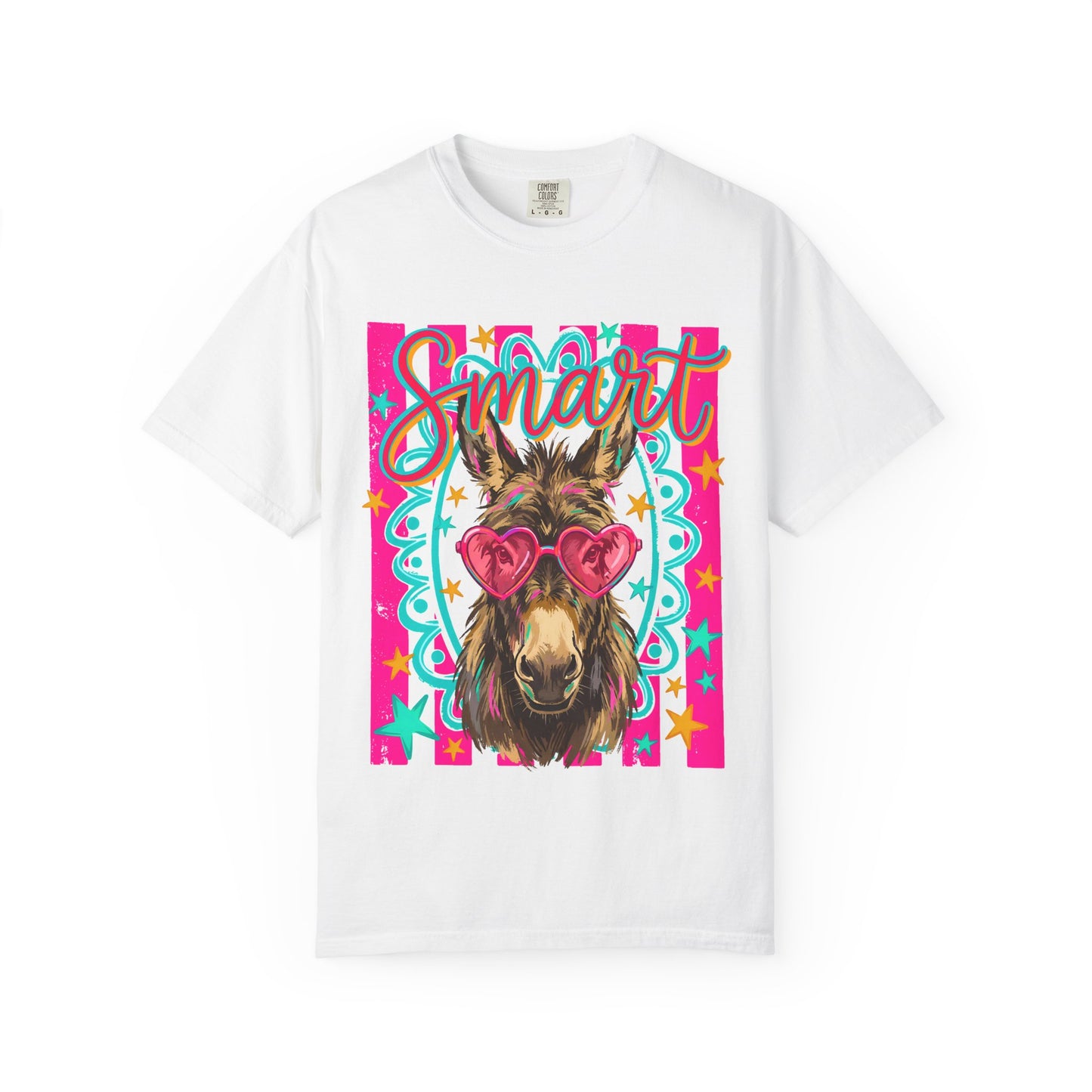 Smart Donkey Graphic T-Shirt – Retro Colorful Mule with Heart Sunglasses